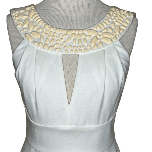Trina Turk Ivory White Knit Cocktail Sheath Dress Faceted Beaded Neckline 4 NWT - Picture 2 of 15